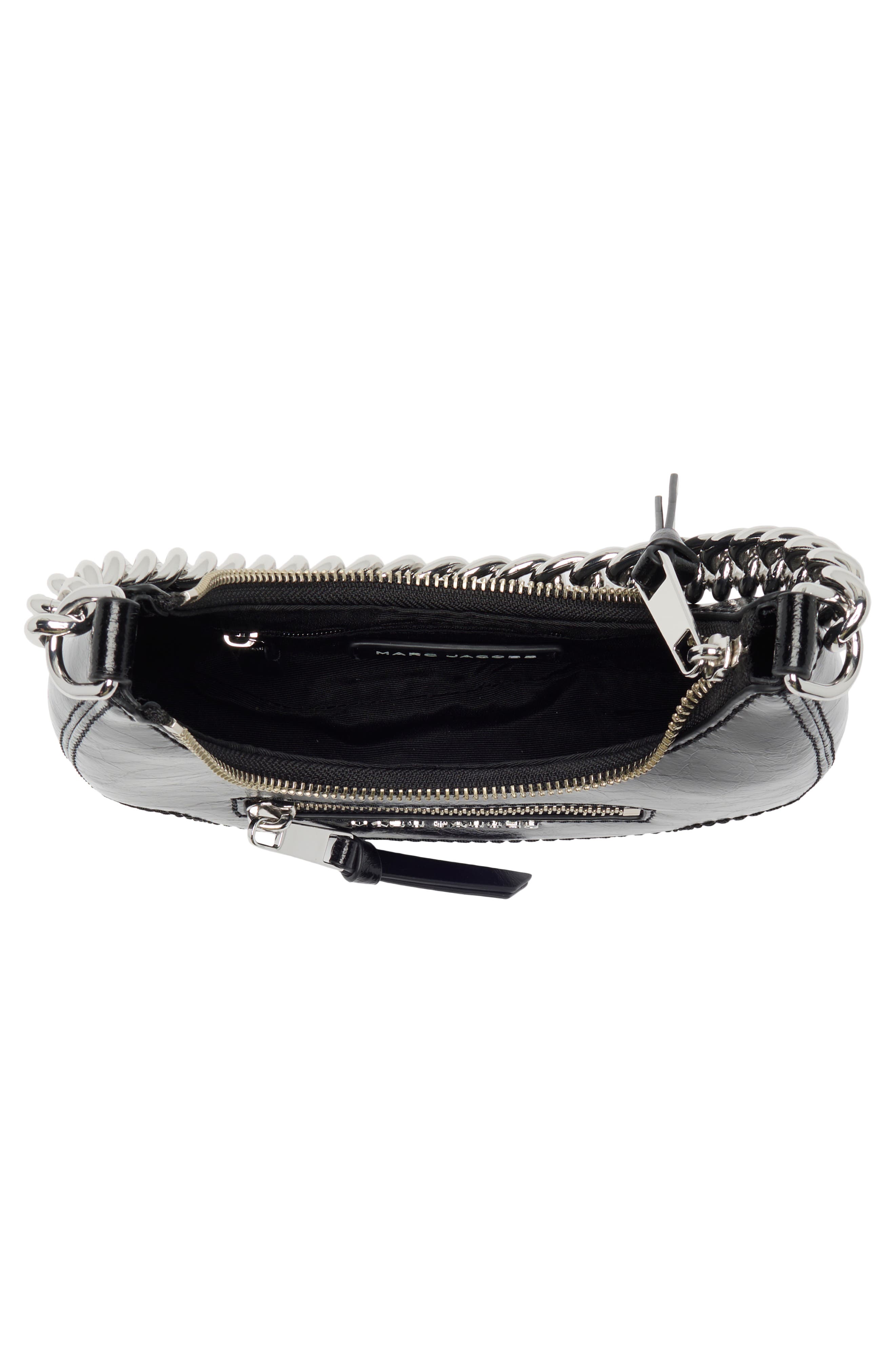 Marc Jacobs Mini Crescent Crinkle Leather Crossbody Bag, Alternate, color, Black