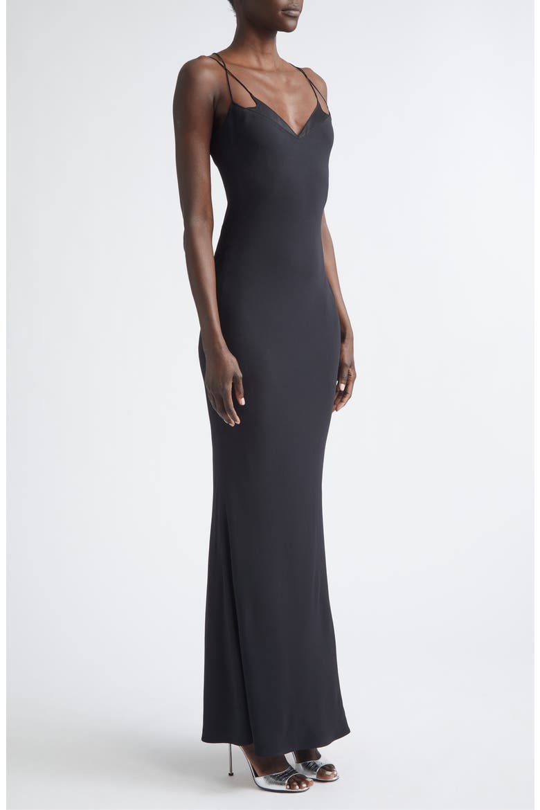 Satin Trim Crepe Slipdress, Alternate, color, BLACK