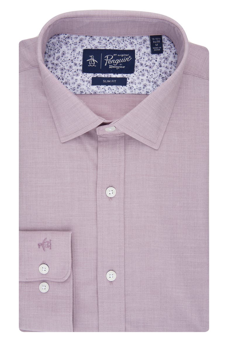Big & Tall Melange Floral Trim Slim Fit Dress Shirt, Main, color, PINK