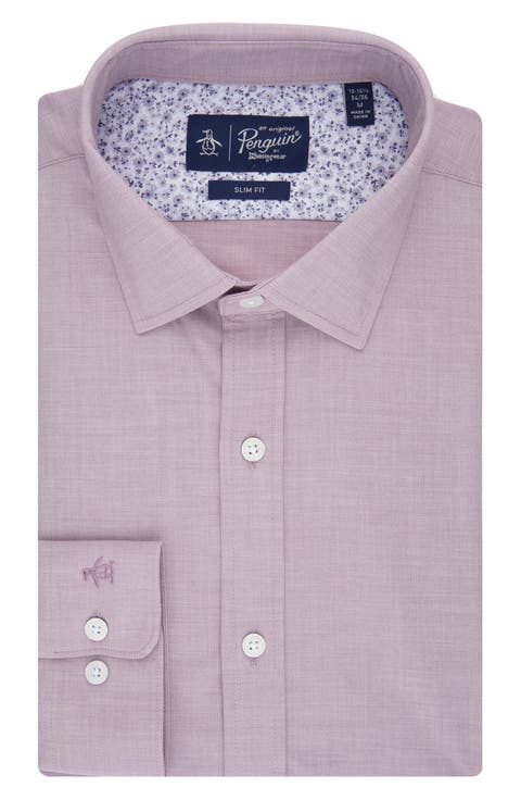 Big & Tall Melange Floral Trim Slim Fit Dress Shirt