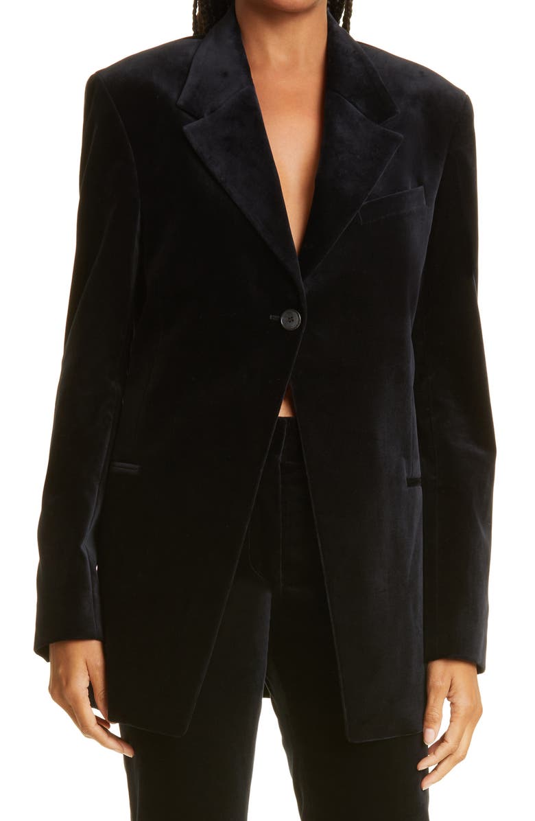 FRAME One-Button Stretch Cotton Velveteen Blazer, Main, color,