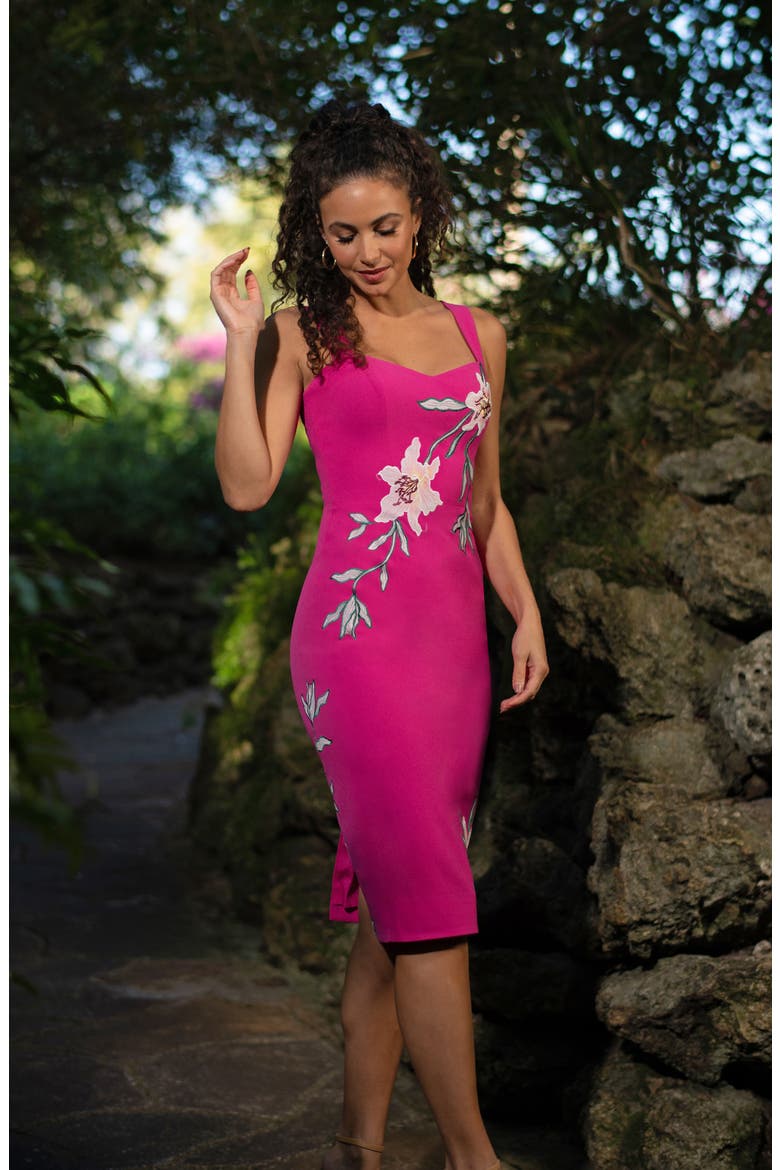 Nicole Floral Sweetheart Neck Cocktail Dress, Alternate, color, BRIGHT FUCH M