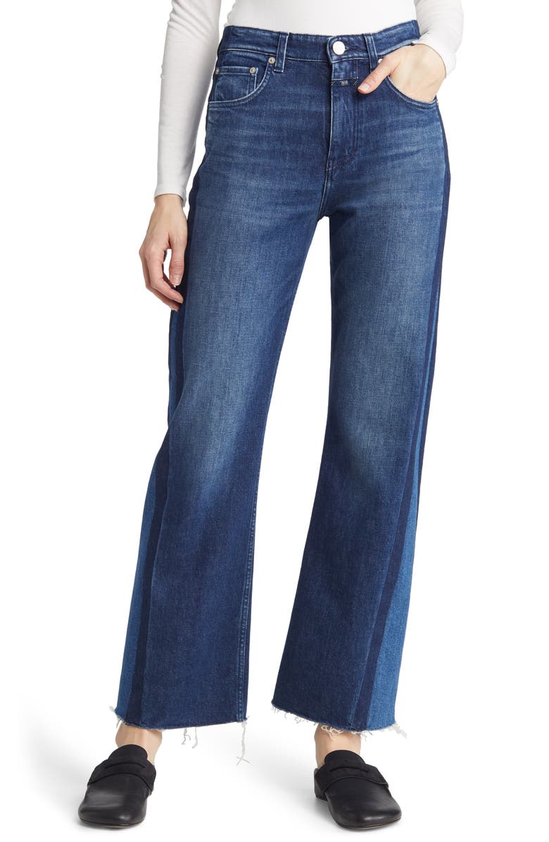 Closed Baylin Two-Tone Raw Hem Wide Leg Jeans, Main, color,