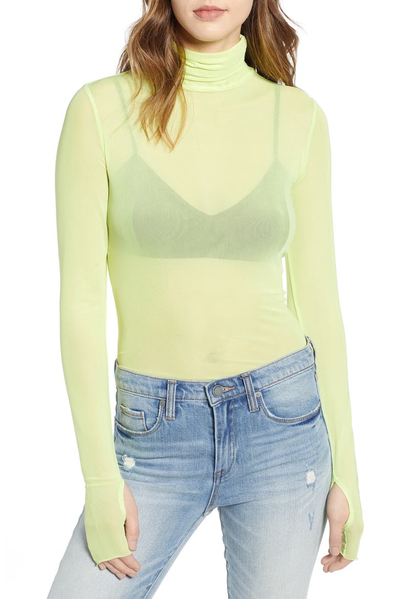 Zadie Semi Sheer Turtleneck, Main, color, LIMELIGHT