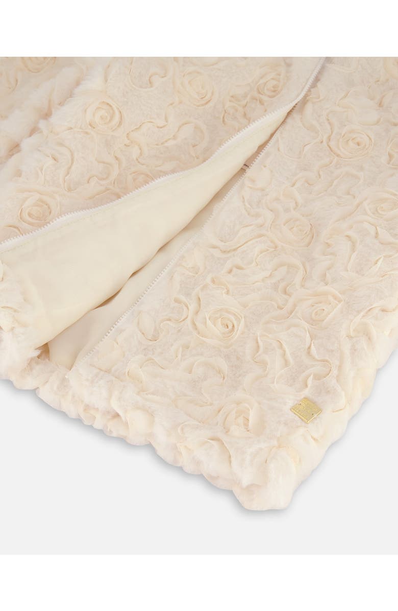Deux par Deux Little Girl's Embroidered Faux Fur Cardigan Off White, Alternate, color, 