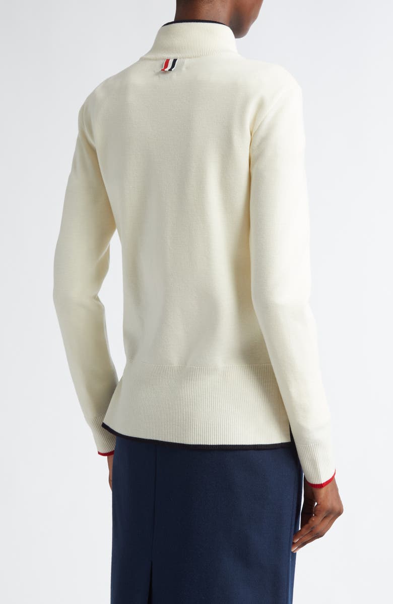 Thom Browne Tricolor Trim Virgin Wool Zip-Up Cardigan, Alternate, color,
