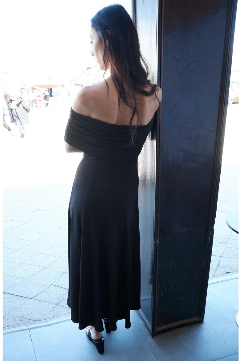 Off the Shoulder Flared Maxi Dress, Alternate, color, BLACK