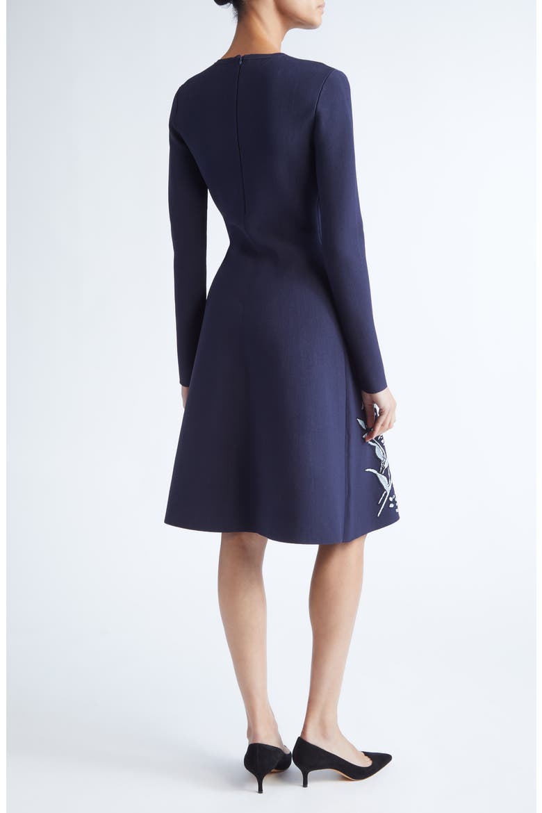 Peony Metallic Jacquard Long Sleeve Fit & Flare Dress, Alternate, color, NAVY