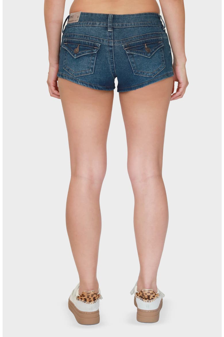 Button Flap Micro Mini Denim Shorts, Alternate, color, DARK WASH