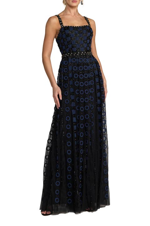 Sleeveless Embellished Mesh A-Line Evening Gown