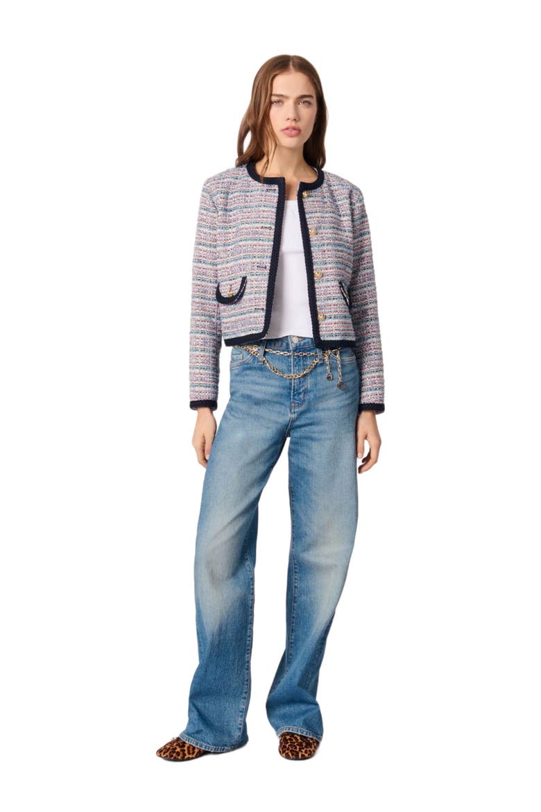 Short tweed jacket, Alternate, color, Blue / red