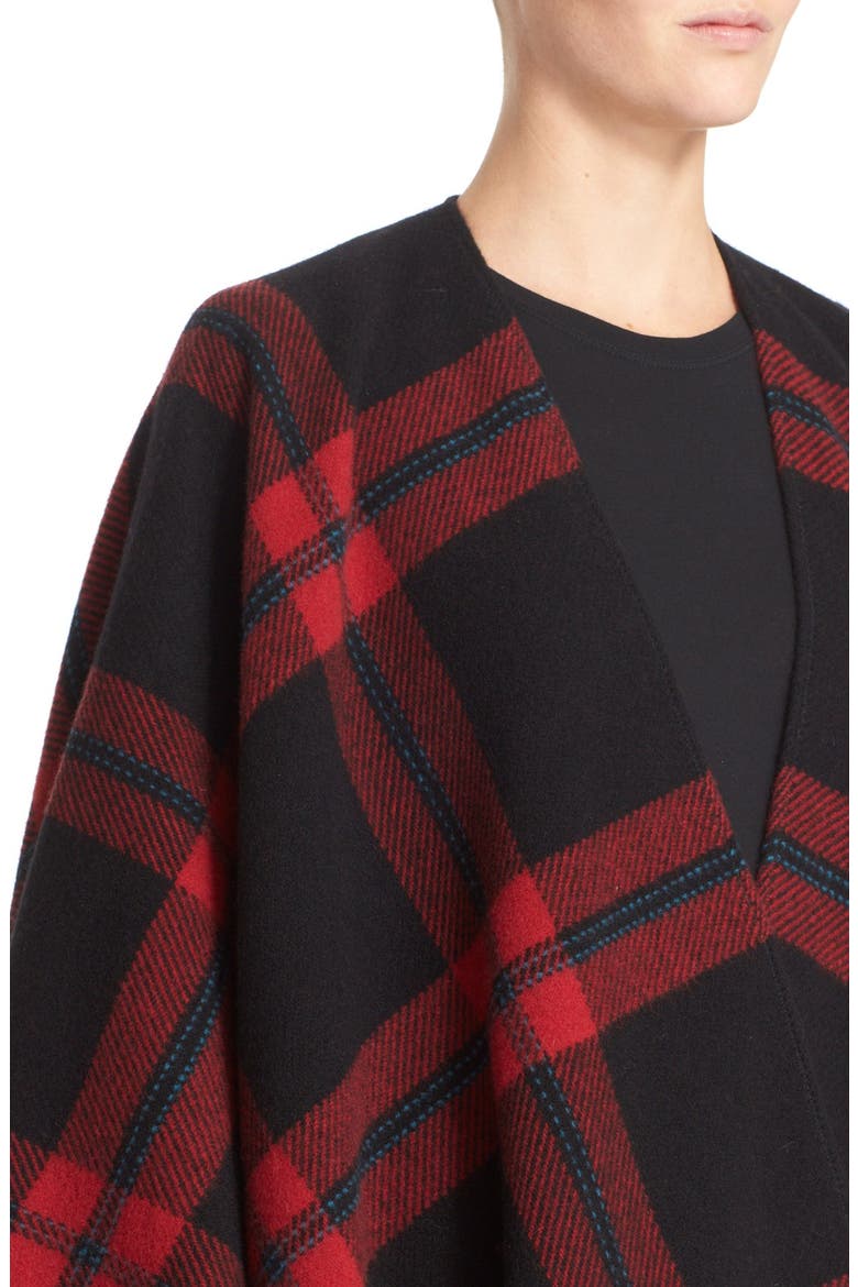 Plaid Wool Poncho, Alternate, color, BLACK