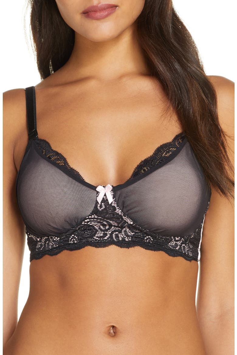 Mesh & Lace Nursing Bra, Main, color, BLACK