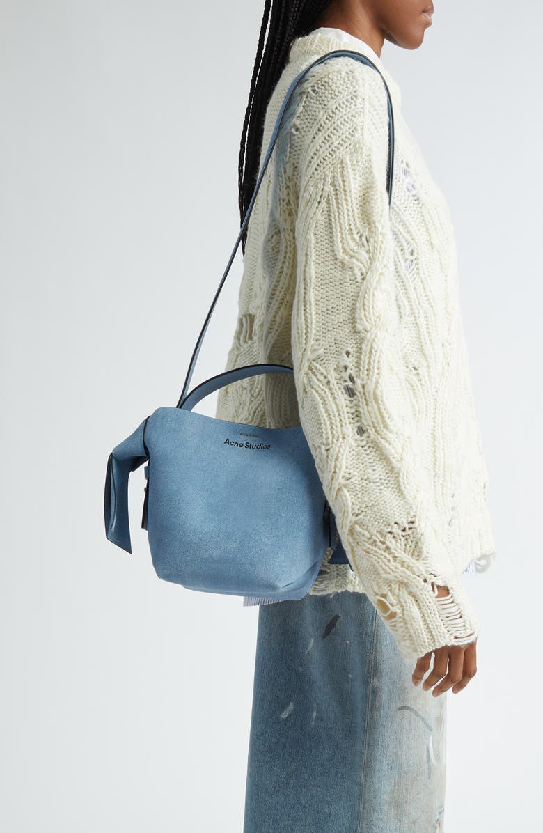 Acne Studios Mini Musubi Suede Crossbody Bucket Bag, Alternate, color, Light Blue