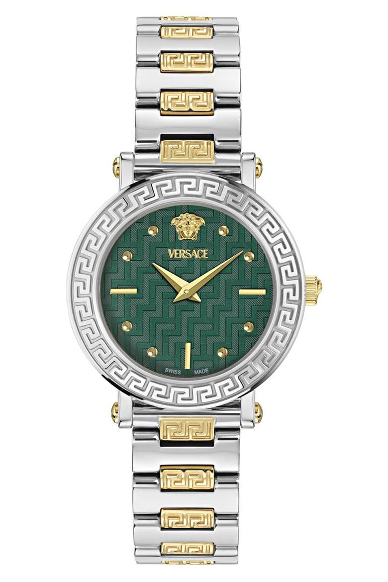 Greca Sphere Petite Bracelet Watch, 30mm, Main, color, GREEN/ TWO TONE
