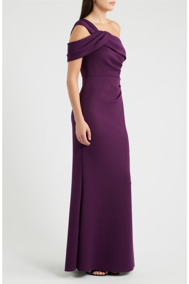 Side Tuck One-Shoulder Gown, Alternate, color, EGGPLANT