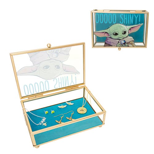 Star Wars The Mandalorian Grogu Ooooo Shiny! Gold Trim Glass Jewelry Box In Brown