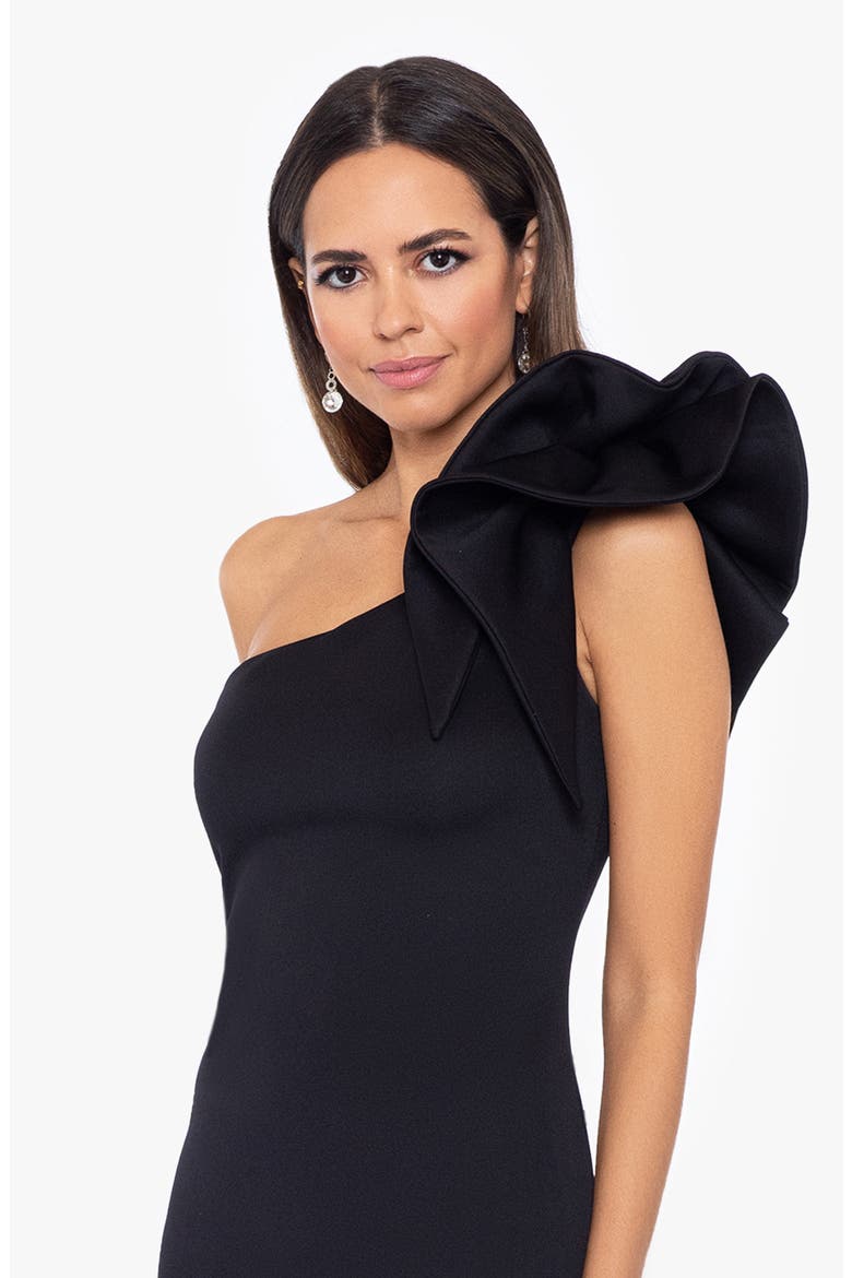 Ruffle One-Shoulder Scuba Knit Gown, Alternate, color, BLACK