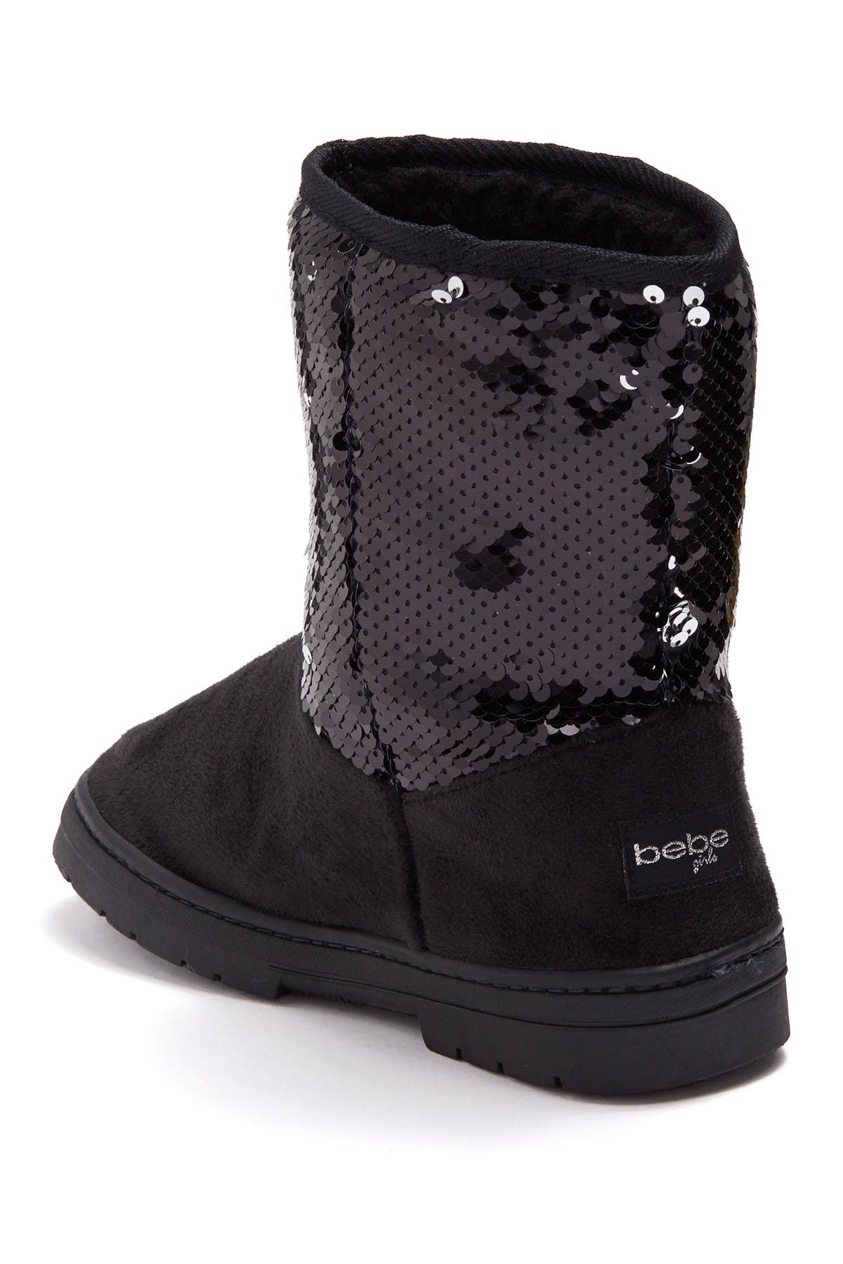 bebe Microsuede Sequin Faux Fur Lined Winter Boot, Alternate, color, 