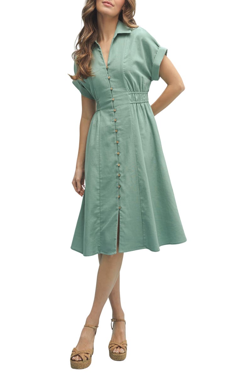 WISHLIST Short Sleeve Midi Shirtdress, Main, color, Pistachio