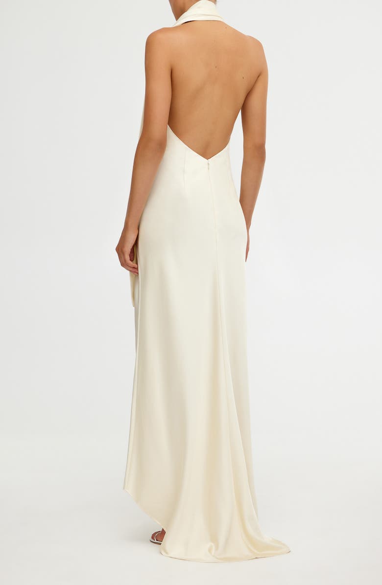 Significant Other Adriana Open Back Satin Halter Gown, Alternate, color, Pearl