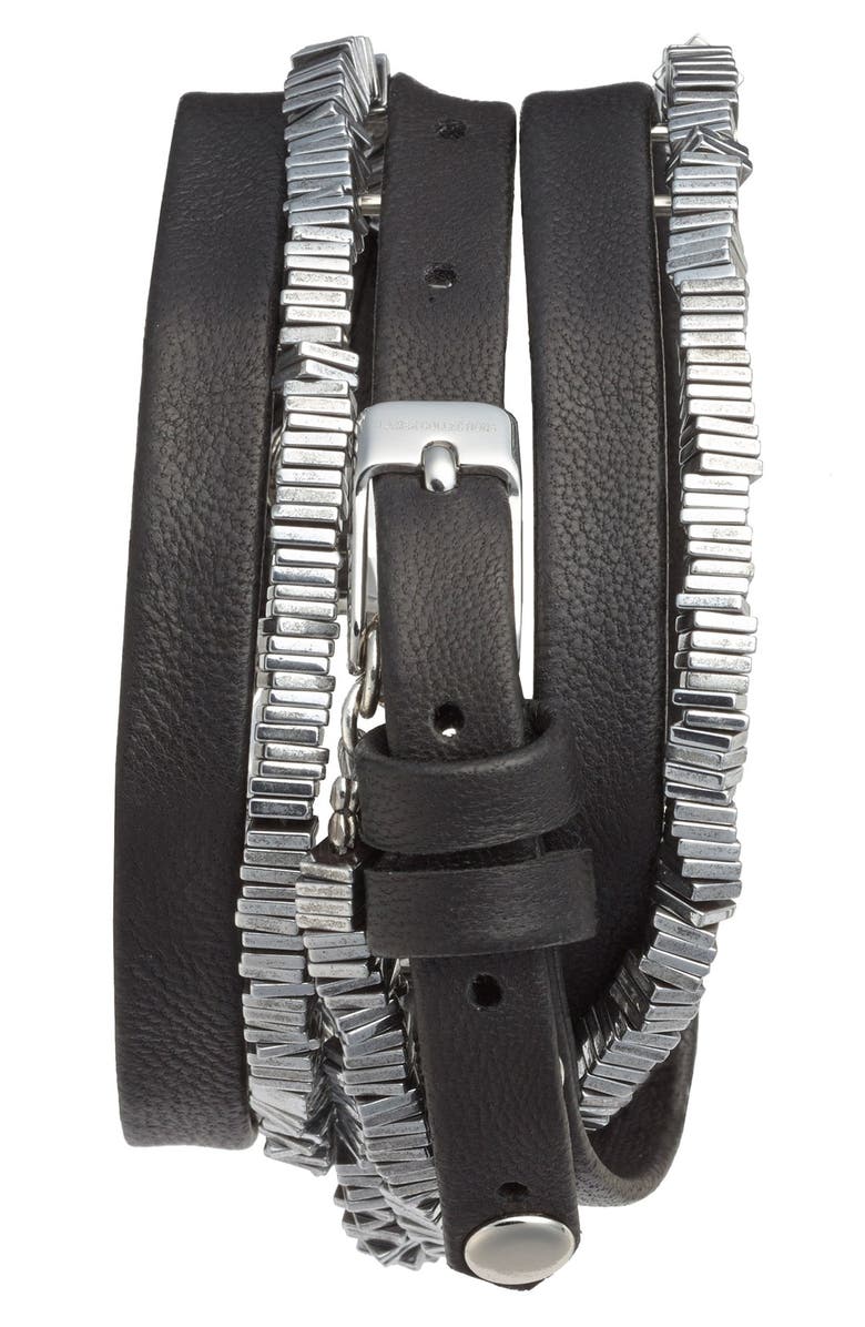 La Mer Collections 'Highline' Leather & Stone Wrap Watch, 19mm, Alternate, color, 