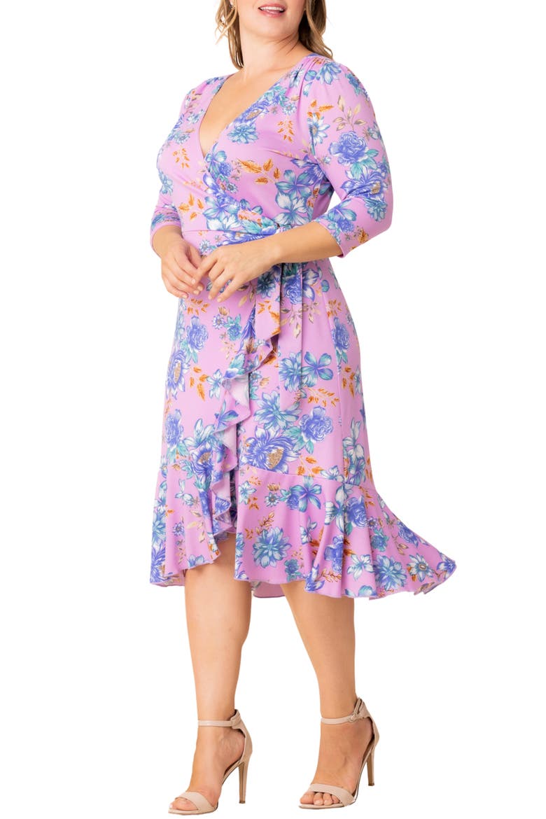 Flirty Flounce Wrap Dress, Alternate, color, LILAC TROPICAL FLORALS