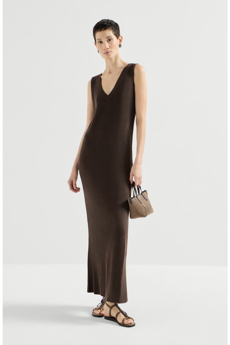 Rib knit dress, Alternate, color, Brown