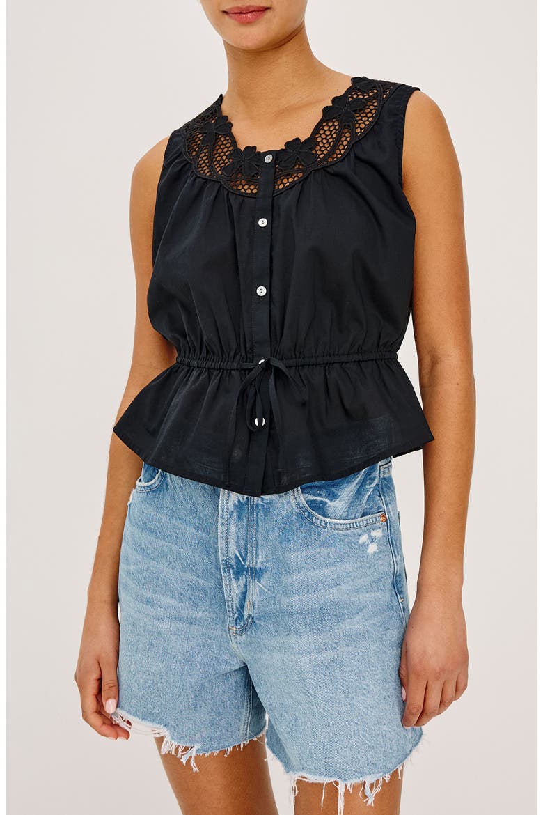 Leilani Peplum Cotton Button-Up Top, Main, color, BLACK
