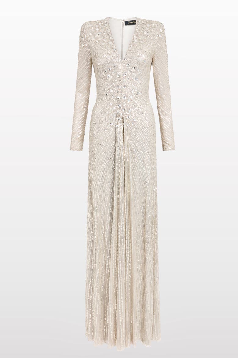 Eve Sequin-Embellished V-neck Dress, Alternate, color, Platinum