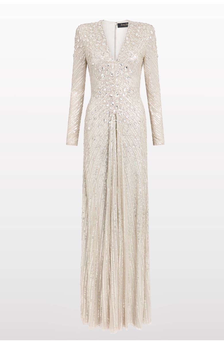 Jenny Packham Eve Sequin-Embellished V-neck Dress, Main, color, Platinum