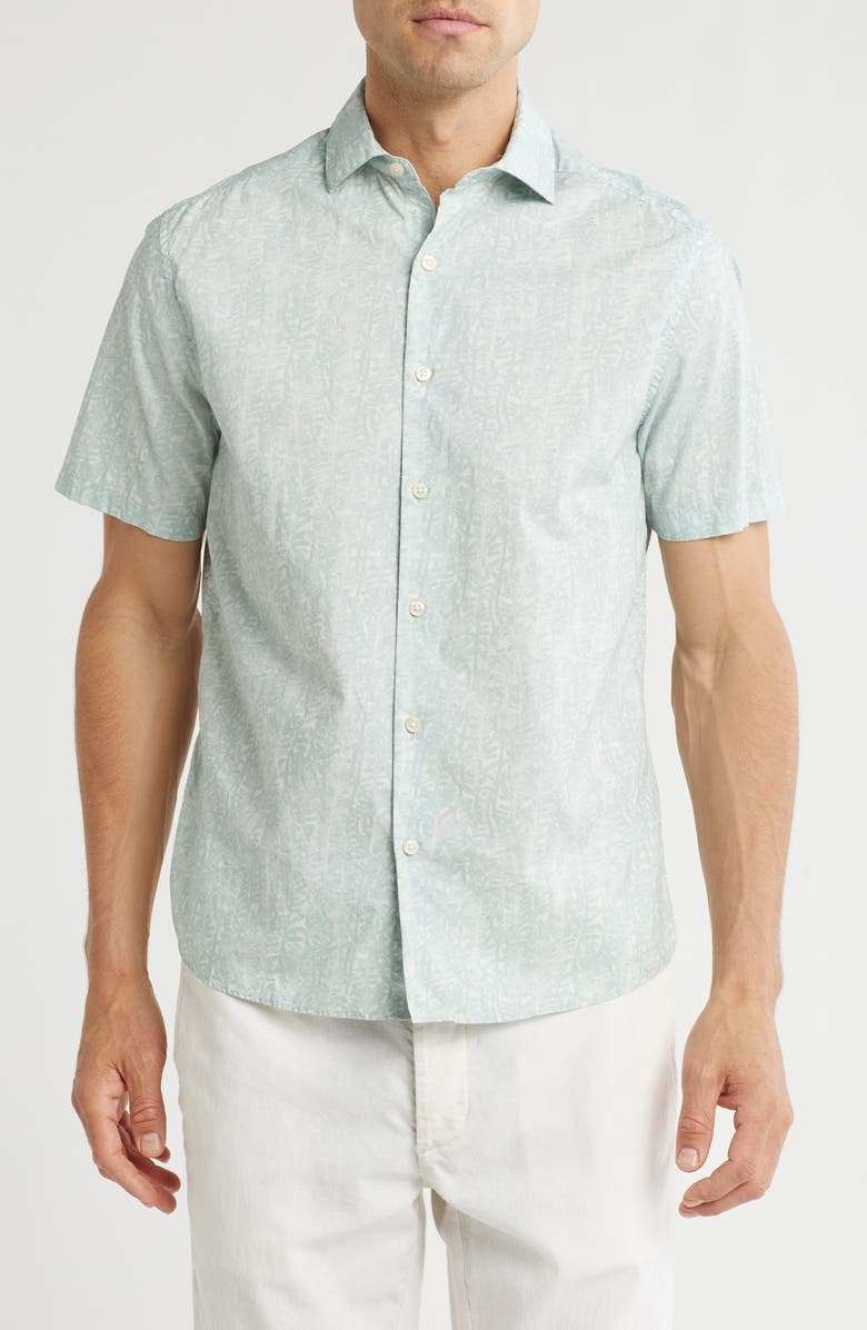 WESTZEROONE Hugo Short Sleeve Cotton Button-Up Shirt, Main, color, Light Green