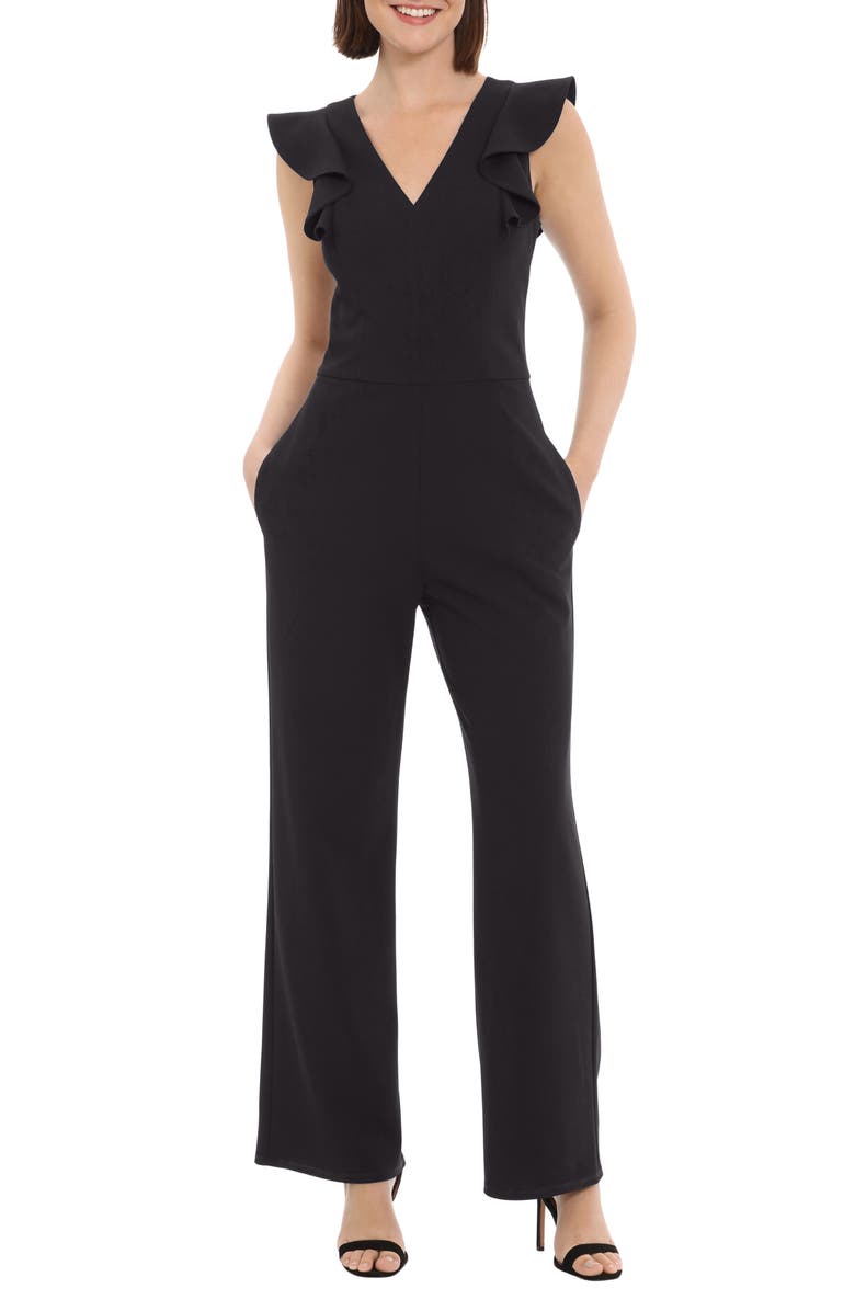 DONNA MORGAN FOR MAGGY V-Neck Ruffle Jumpsuit, Main, color, 