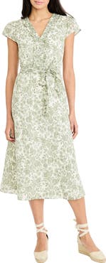 Maggy London Floral Ruffle Cap Sleeve Midi Dress