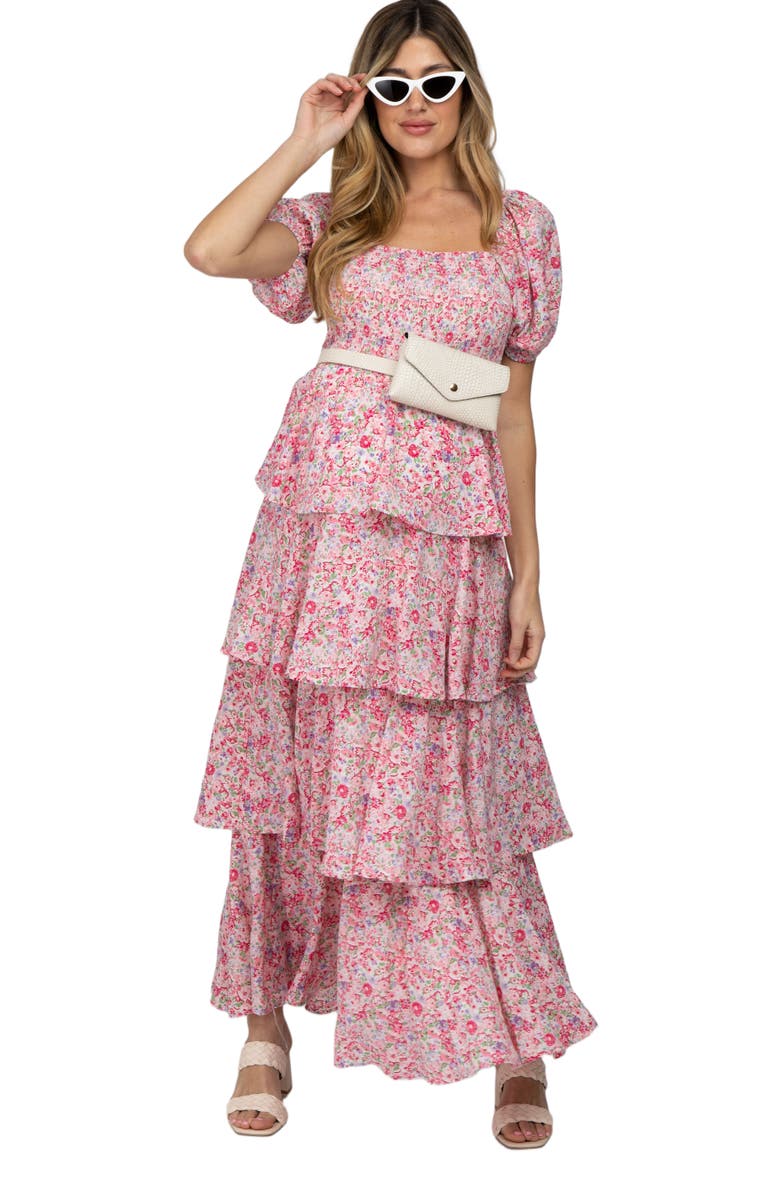 PinkBlush Floral Square Neck Ruffle Layered Maxi Dress, Alternate, color, Pink