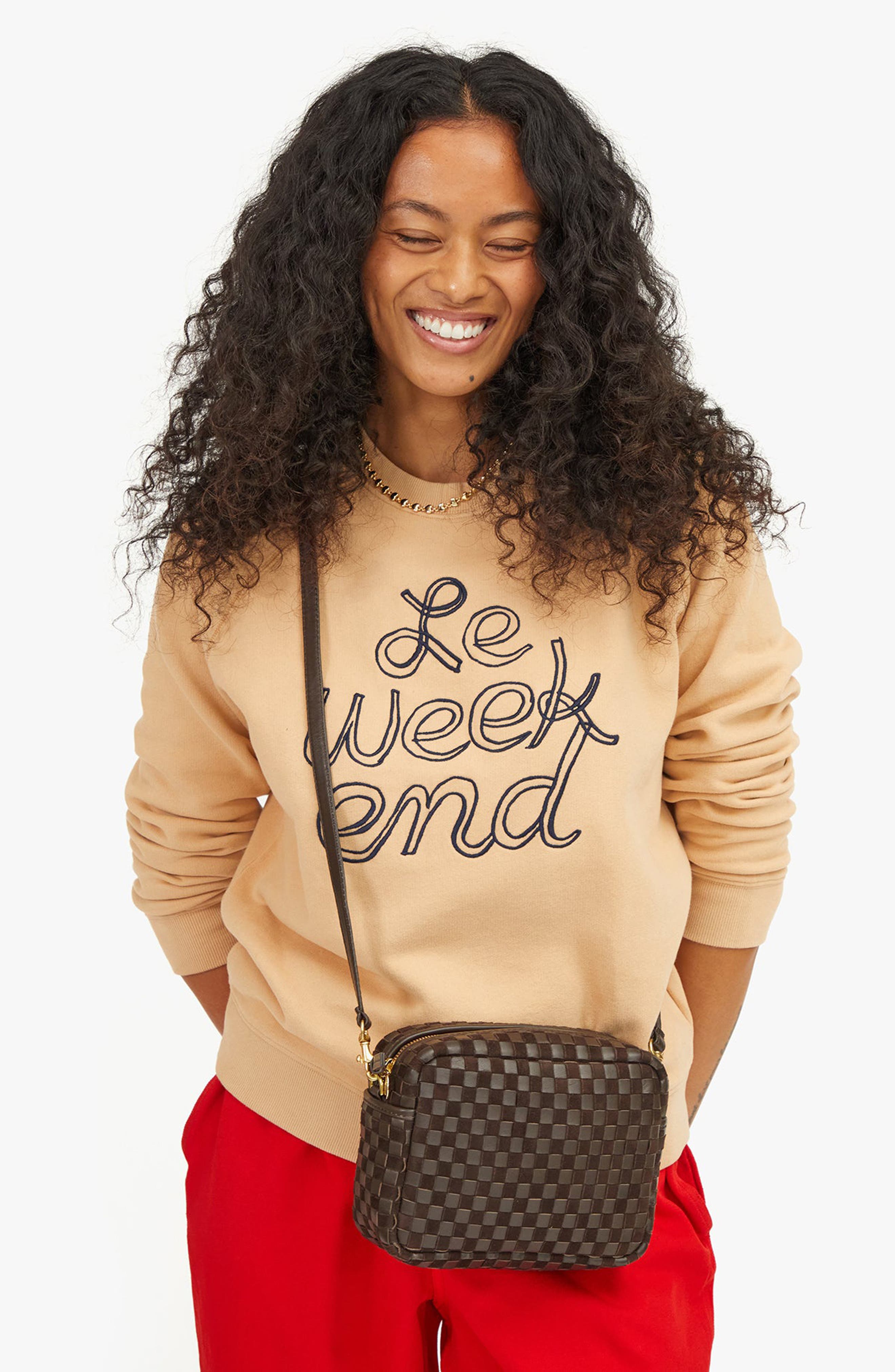 Clare V. Midi Sac Woven Leather Crossbody Bag, Alternate, color, 