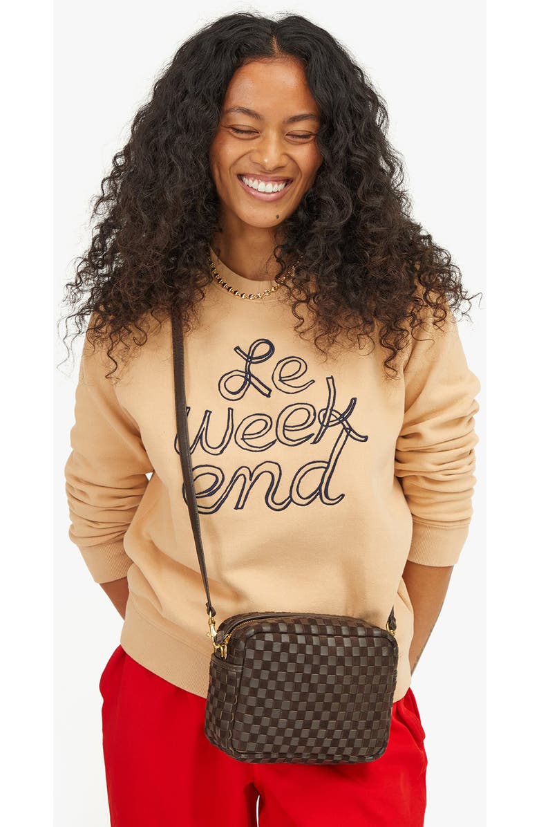 Clare V. Midi Sac Woven Leather Crossbody Bag, Alternate, color,