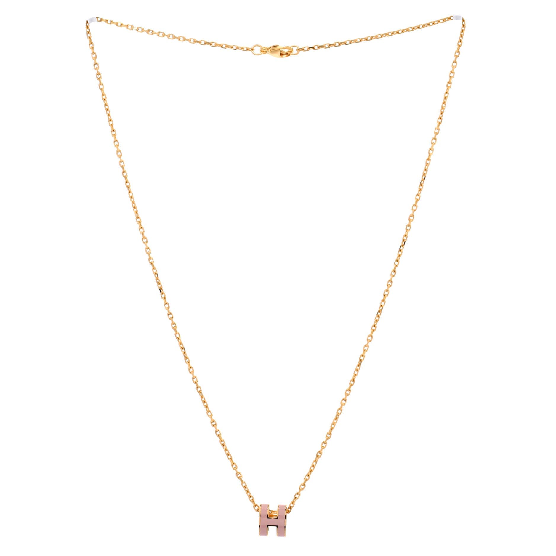 Pre-Owned Hermes Pop H Pendant Chain Necklace Metal and Enamel Mini, Alternate, color, Pink