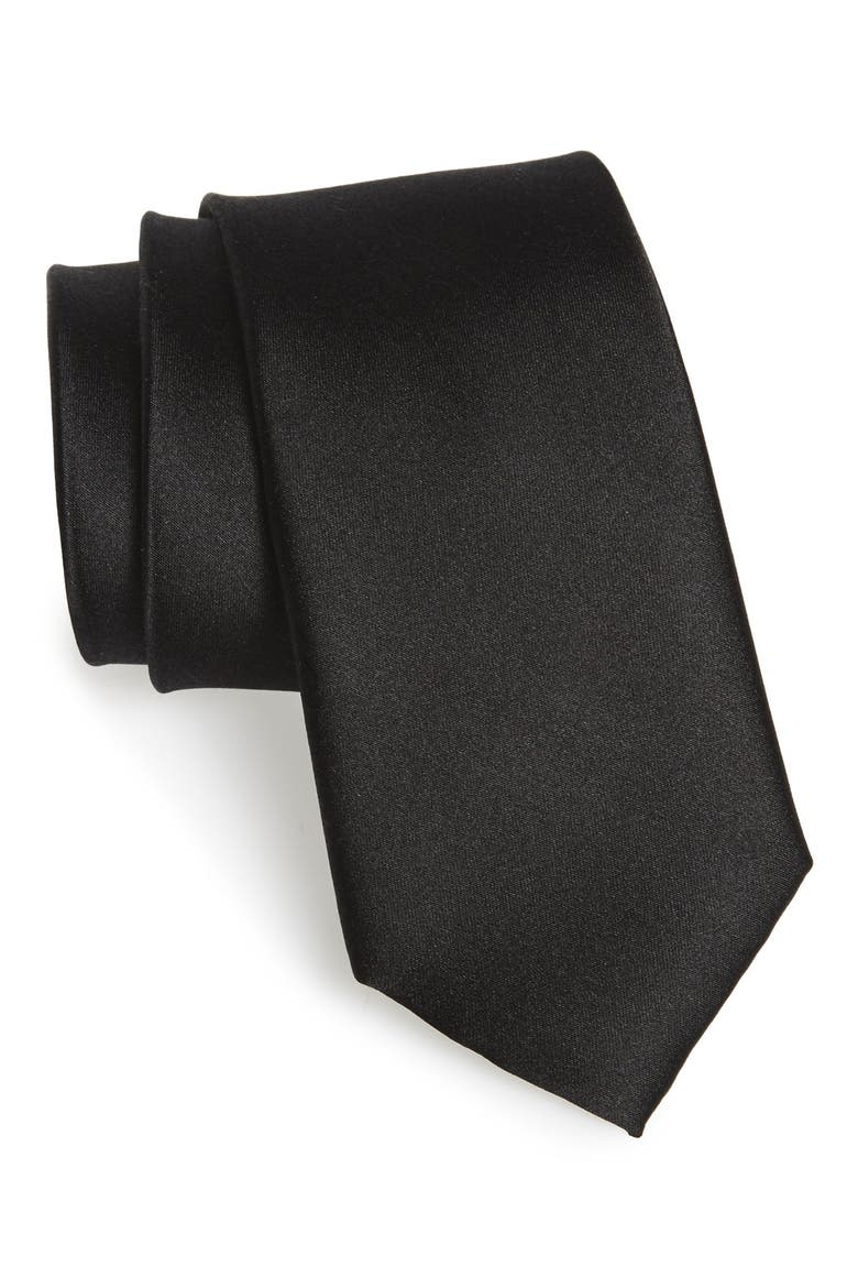 Solid Silk Tie, Main, color, BLACK