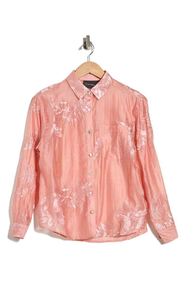 Floral Embellished Button-Up Shirt, Alternate, color, ROSE TAN