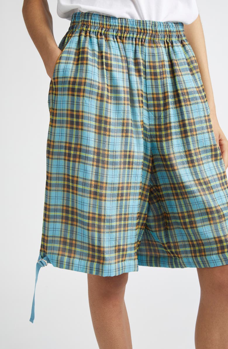 Undercover Metallic Stripe Plaid Silk Blend Twill Bermuda Shorts, Alternate, color, 