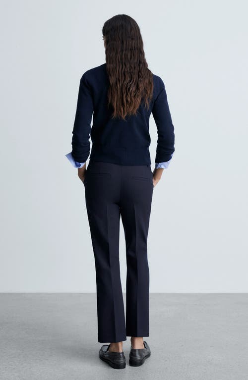 Mango Pleated Straight Leg Ankle Pants In Dark Navy
