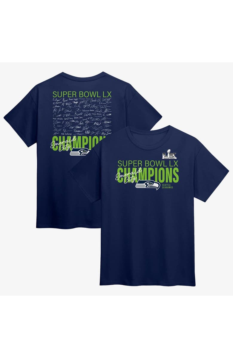 FANATICS Men's Fanatics College Navy Seattle Seahawks Super Bowl LX Champions Autograph Signing Roster T-Shirt, Main, color, College Navy