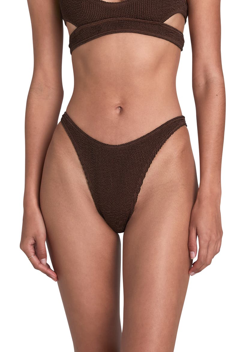 BOUND by Bond-Eye The Scene High Leg Ribbed Bikini Bottoms, Main, color, CHOCOLATE