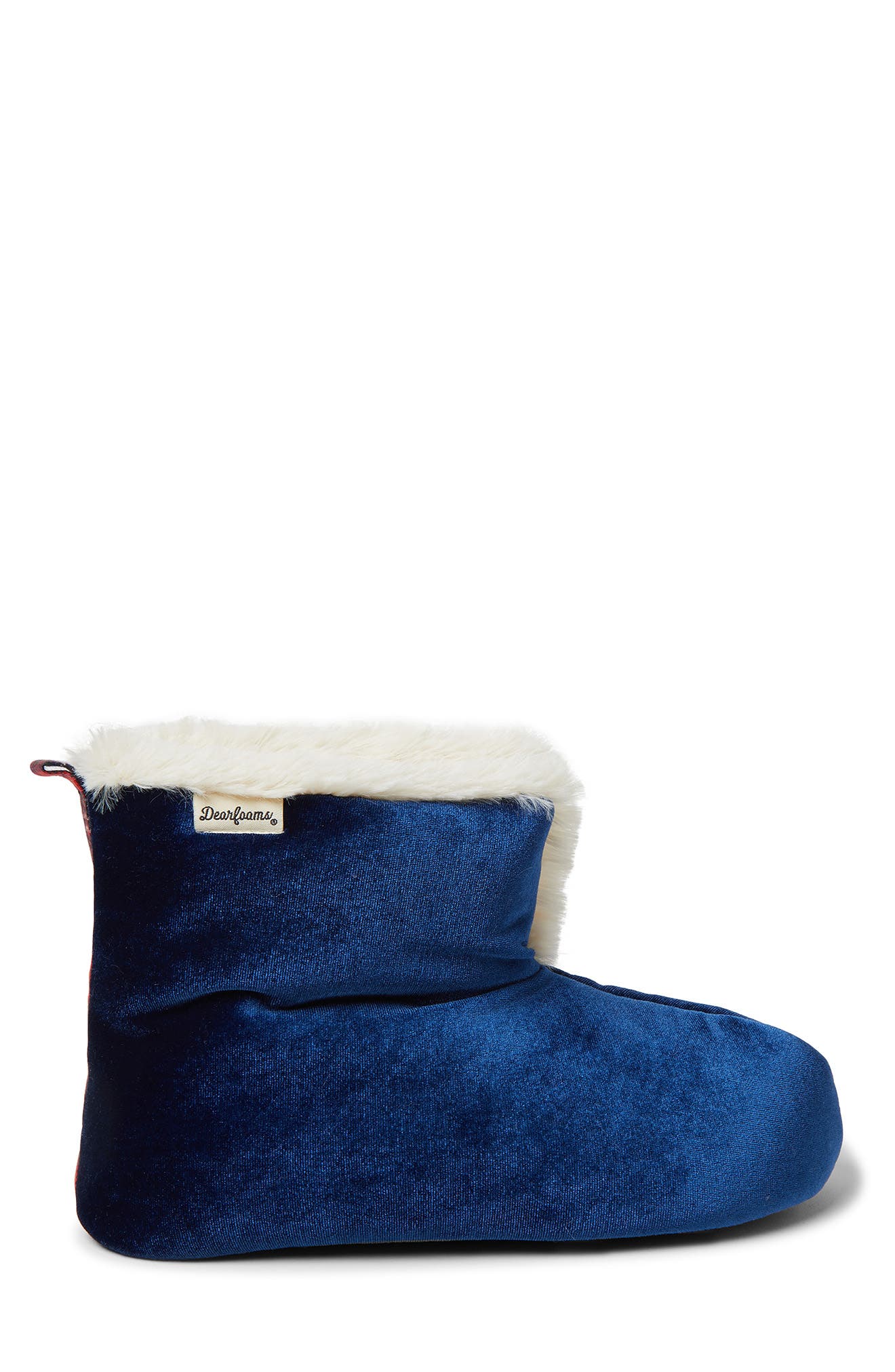 Zoey Holiday Velour Faux Fur Lined Bootie Slipper, Alternate, color, PEACOAT