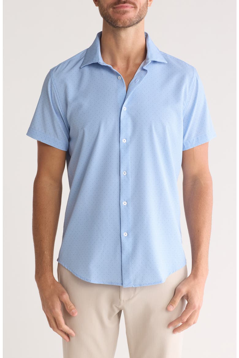 Geo Short Sleeve Button-Up Shirt, Main, color, BLUE