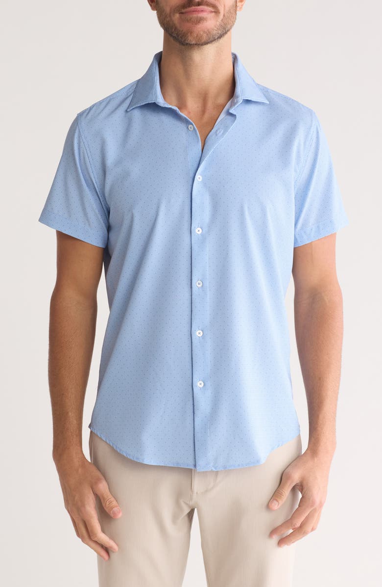 DENIM AND FLOWER Geo Short Sleeve Button-Up Shirt, Main, color, 