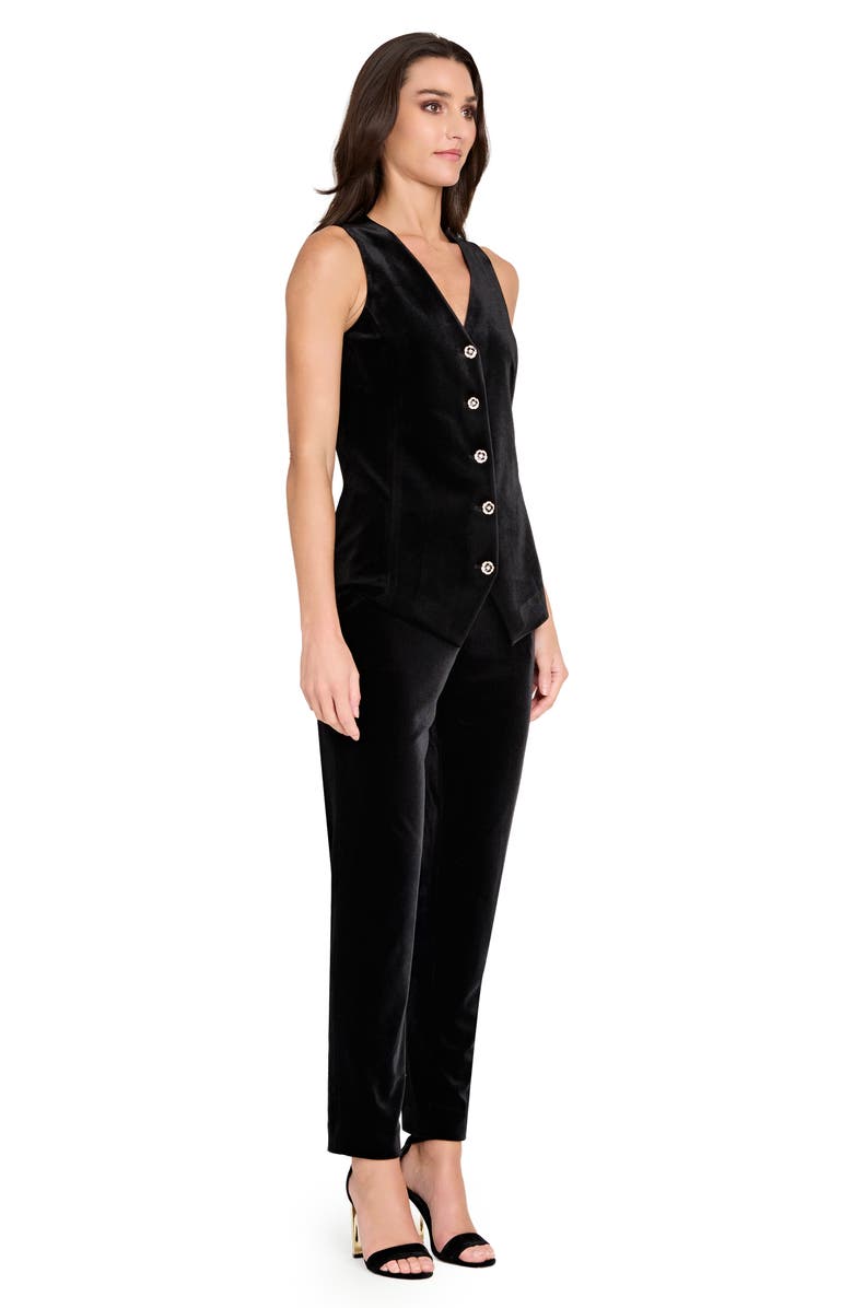 Tahari ASL Velvet Embellished Button Vest, Alternate, color, Black