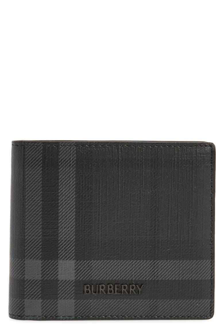Check Coated Canvas & Leather Bifold Wallet, Main, color, IRON