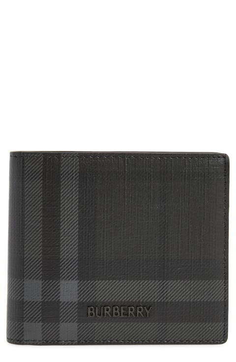 Check Coated Canvas & Leather Bifold Wallet